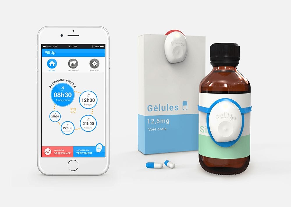 Objet connecté Pill'Up, bouton d'observance
