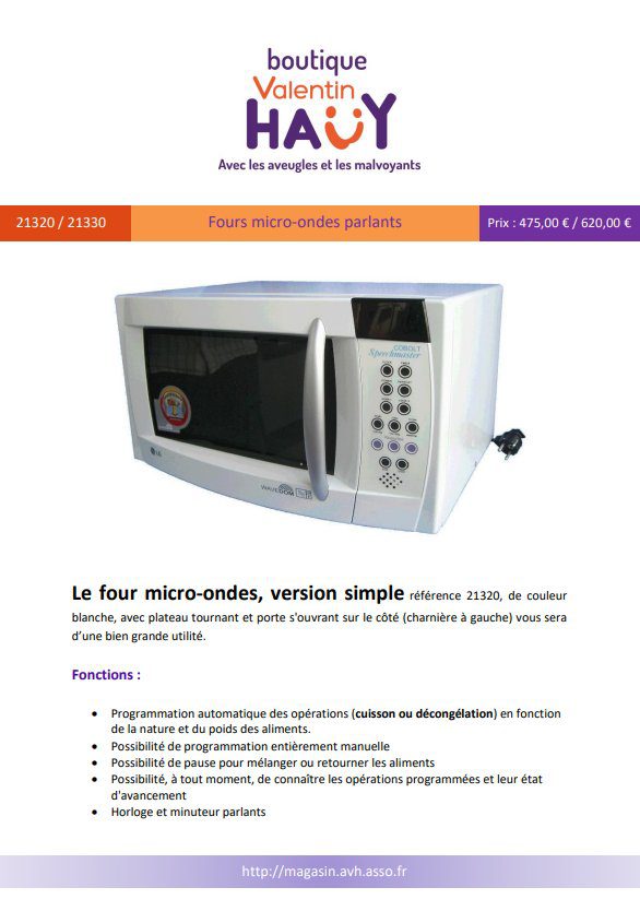Fours micro-ondes parlants Valentin HAuy