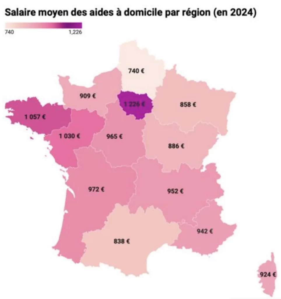 étude aides à domicile Ircem salaire moyen des aides à domicile par région