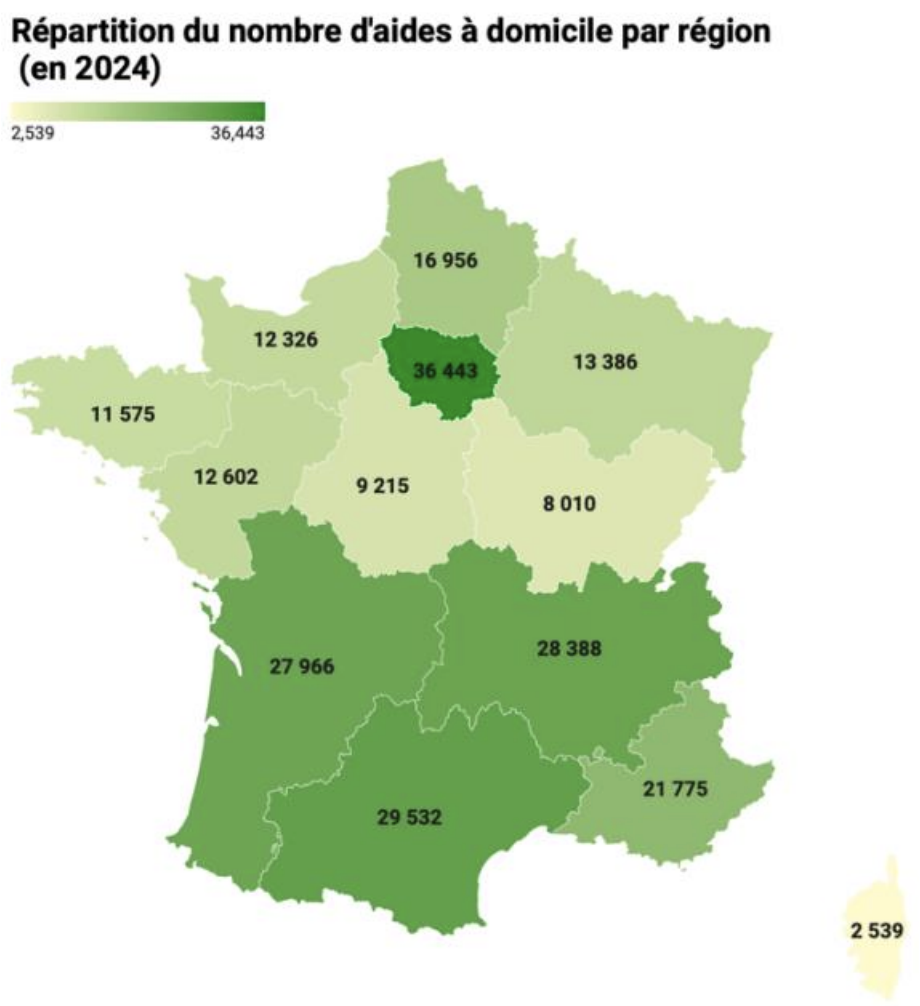 étude aides à domicile Ircem  répartition nombre d'aides à domicile par région