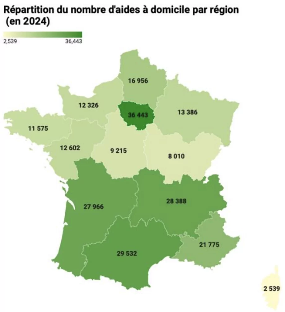 étude aides à domicile Ircem  répartition nombre d'aides à domicile par région
