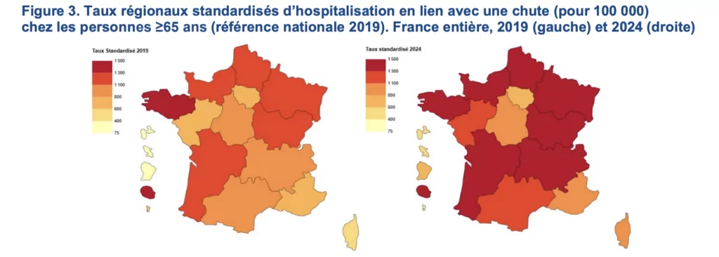 statistiques disparités territoriales Hospitalisations et mortalité en lien avec une chute chez les personnes de 65 ans et plus en France
Données 2015-2024
Santé publique France