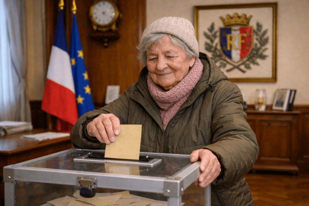 image vote femme âgée personne âgée EHPAD droit de vote bulletin de vote municipales 2026