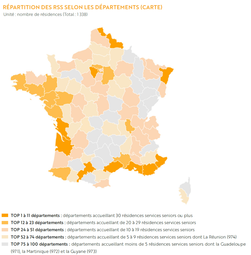 Résidences Services Seniors en France par départements