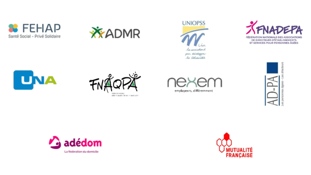 La FEHAP, Nexem, la Mutualité Française, ADEDOM, l’Uniopss, l’UNA, l’ADMR, la FNADEPA, l’AD-PA et la FNAQPA